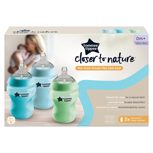 Tommee Tippee Colour My World Feeding Bottles Boy 260ml 3pk