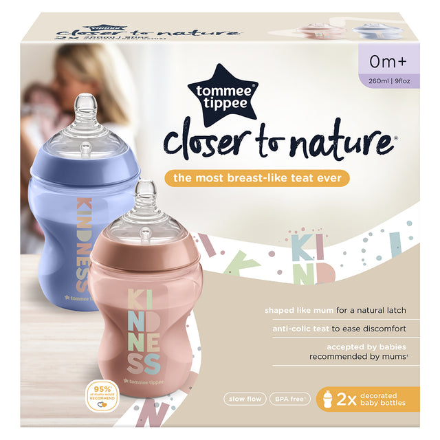 Tommee Tippee Decorated Anti-Colic Feeding Bottles 260ml 2 Pack