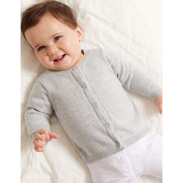 PureBaby Cotton Cardigan - Pale Grey Melange