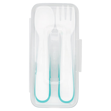 On the Go Plastic Fork & Spoon Set With Travel Case - Teal