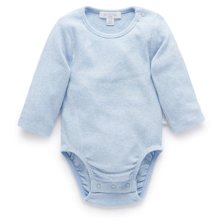 PureBaby Ribbed Long Sleeve Bodysuit - Pale Blue Melange