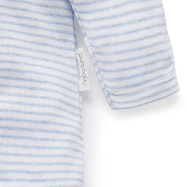 PureBaby Zip Growsuit - Pale Blue Melange Stripe