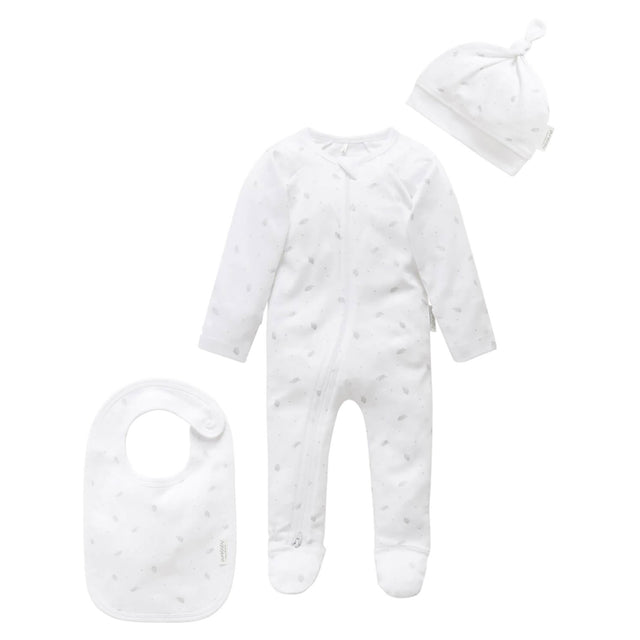 PureBaby 3 Piece Set - Pale Grey Leaf