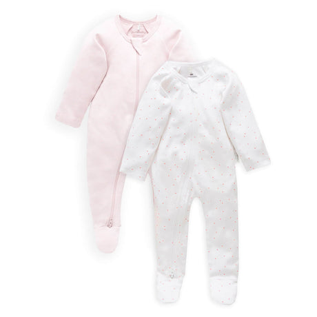 PureBaby Zip Growsuit 2-Pack - Pale Pink Spot/Soft Pink Melange