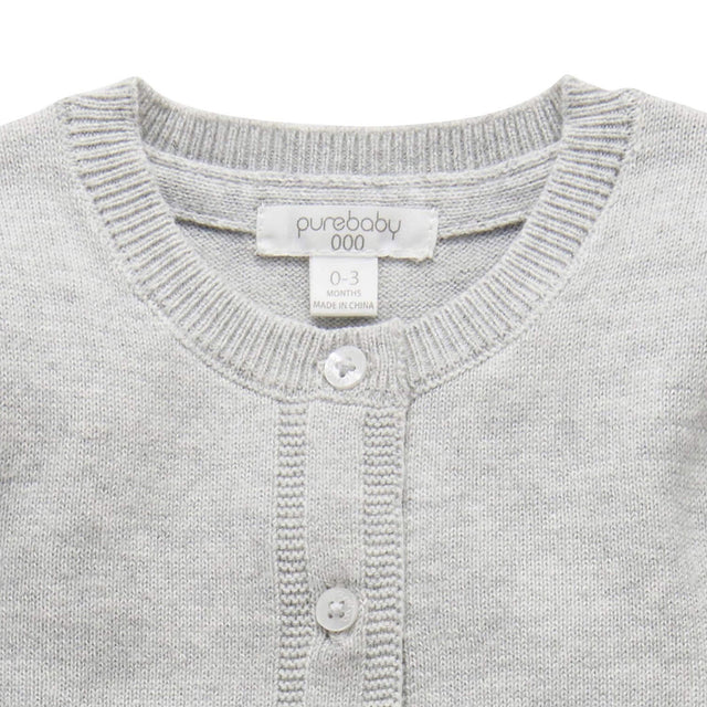 PureBaby Cotton Cardigan - Pale Grey Melange