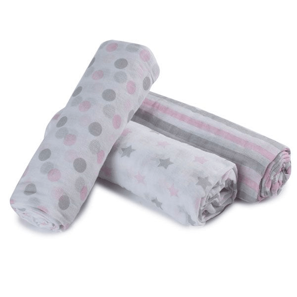 Bubba Blue Everyday Essentials Muslin Wraps, (Pack of 3)