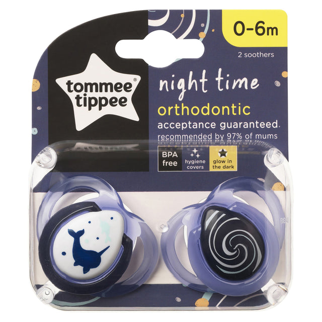 Tommee Tippee Night Time Orthodontic Soother 2 Pack 0-6 Months