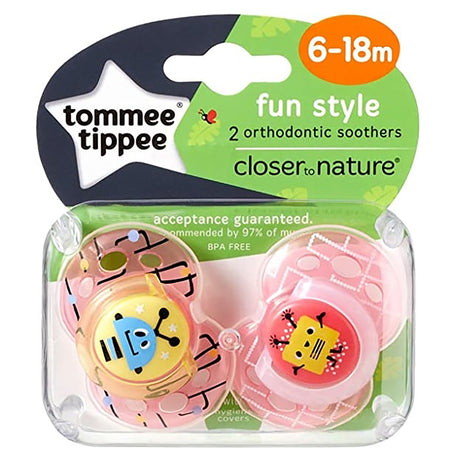 Tommee Tippee Closer To Nature Fun Style Orthodontic Soothers 2 Pack 6-18 Months