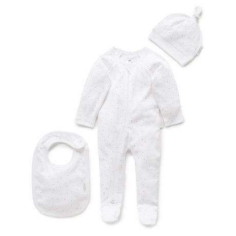 PureBaby 3 Piece Set - Pale Pink Spot