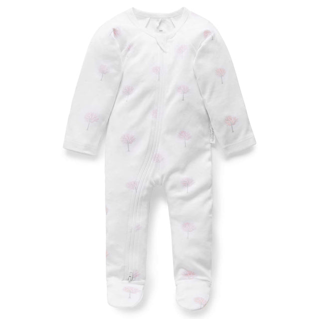 PureBaby Zip Growsuit - Pale Pink Tree