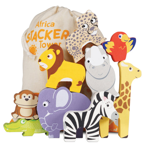 Petilou Africa Stacking Animals & Bag