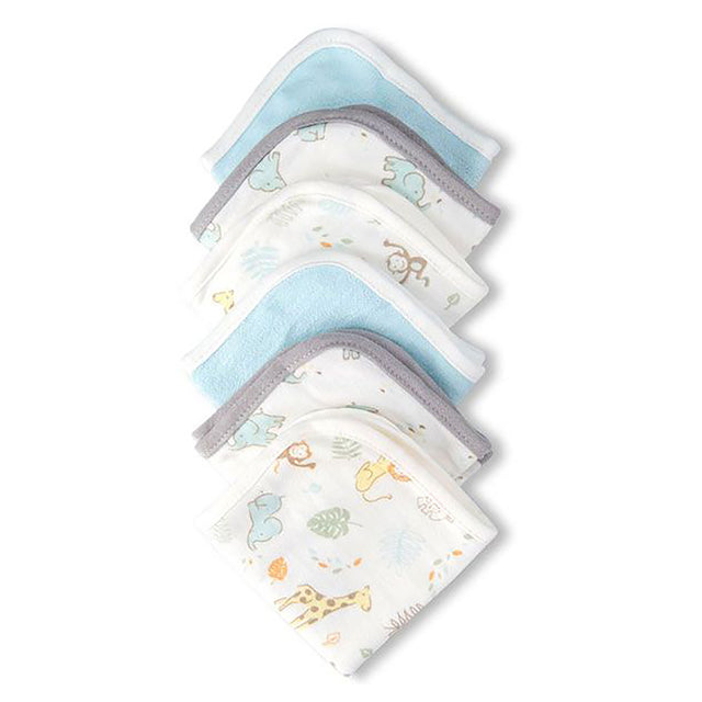 Little Linen Towelling Baby Face Washer 6pk - Safari Bear