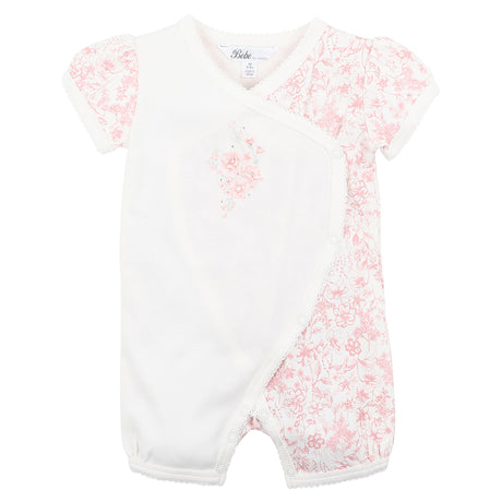 Bebe Bird Print Short Sleeve Wrap Romper