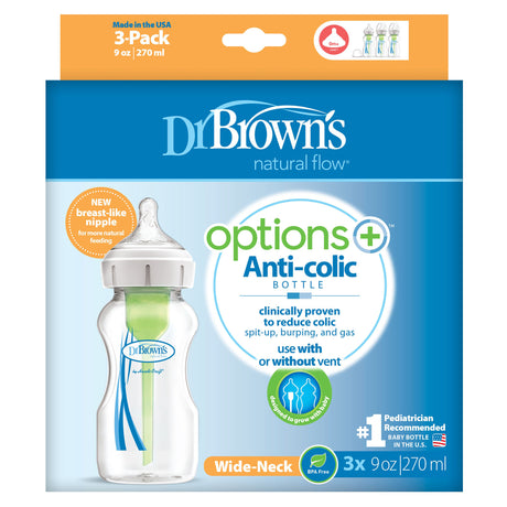 Dr Browns Options Wide Neck Anti-Colic 270ml Feeding Bottle 3-Pack