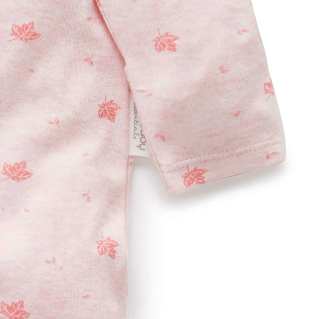 PureBaby Zip Growsuit - Pale Pink Leaf