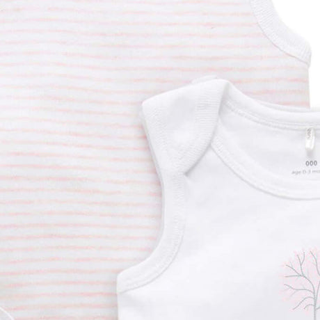 PureBaby Singlet Bodysuit 2-Pack - White/Pale Pink Melange Stripe