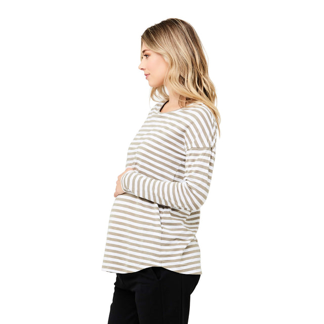 Ripe Lionel Long Sleeve Nursing Tee - Olive/White