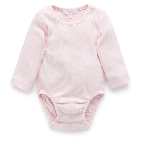 PureBaby Ribbed Long Sleeve Bodysuit - Pale Pink Melange