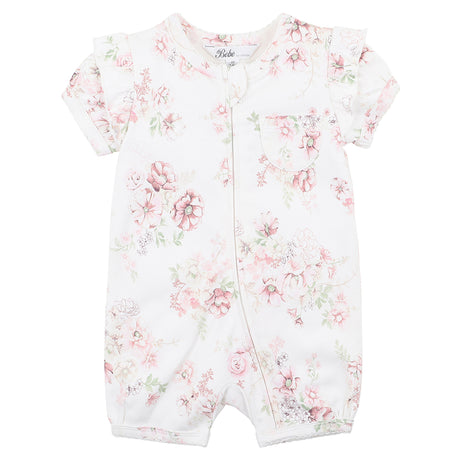 Bebe Floral Print Short Sleeve Wrap Romper