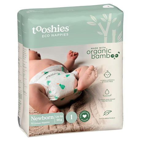 Tooshies Organic Bamboo Nappies Size 1 Newborn (3-5kg) 52pk