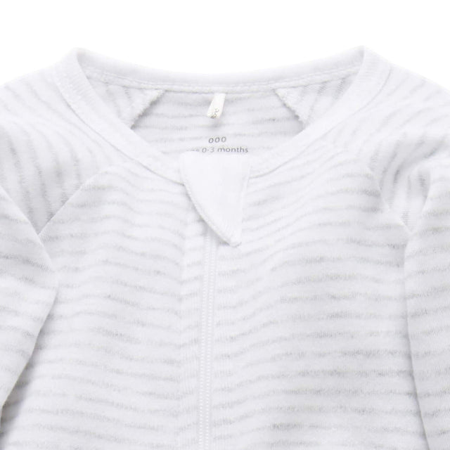 PureBaby Zip Growsuit - Pale Grey Melange Stripe