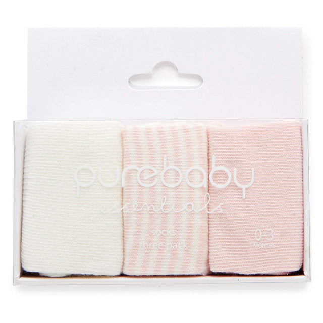 PureBaby 3 Sock Pack - Pale Pink