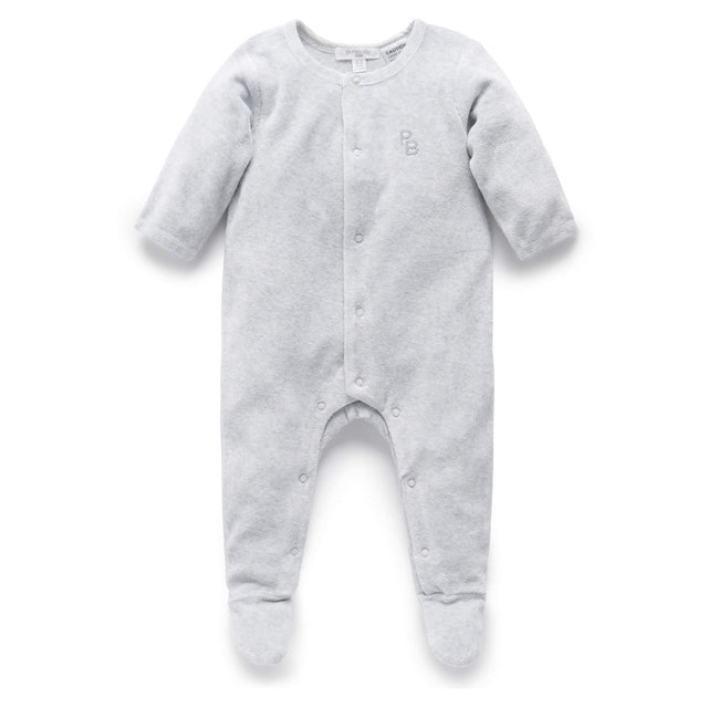 PureBaby Velour Growsuit - Pale Grey Melange