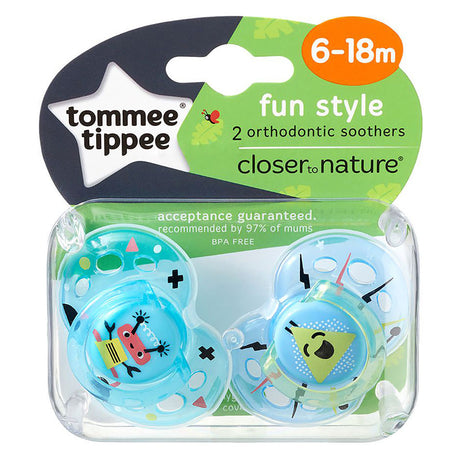 Tommee Tippee Closer To Nature Fun Style Orthodontic Soothers 2 Pack 6-18 Months