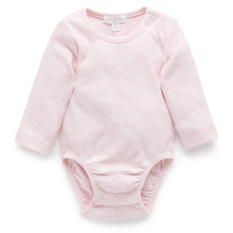 PureBaby Ribbed Long Sleeve Bodysuit - Pale Pink Melange