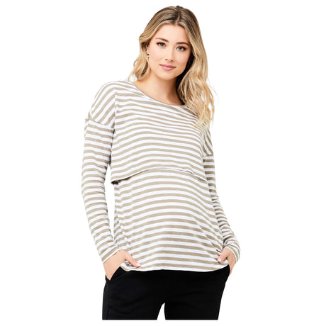 Ripe Lionel Long Sleeve Nursing Tee - Olive/White