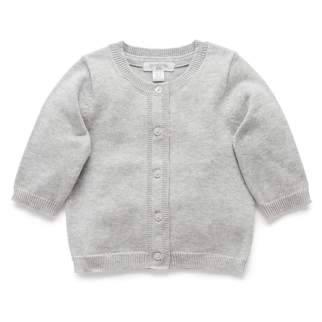 PureBaby Cotton Cardigan - Pale Grey Melange