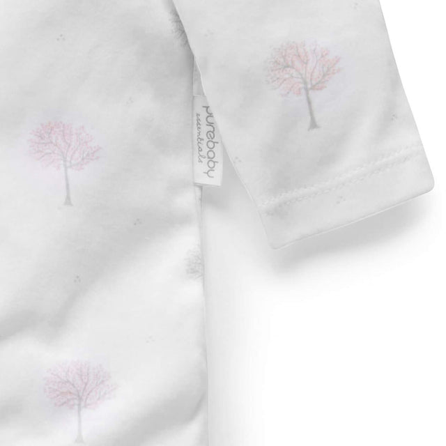 PureBaby Zip Growsuit - Pale Pink Tree