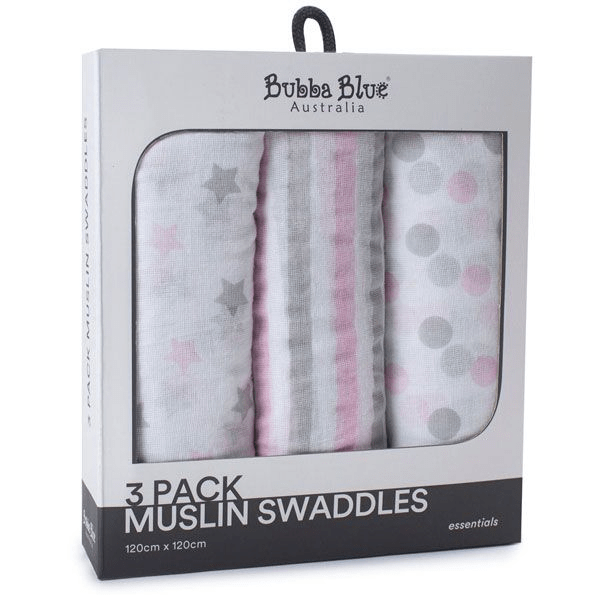 Bubba Blue Everyday Essentials Muslin Wraps, (Pack of 3)