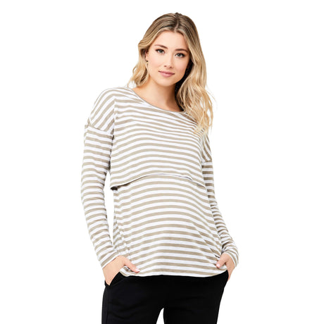 Ripe Lionel Long Sleeve Nursing Tee - Olive/White