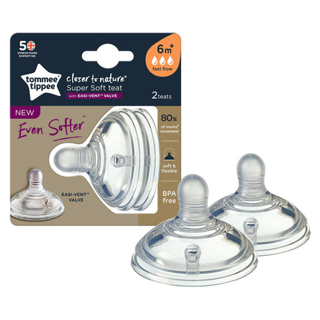 Tommee Tippee Closer To Nature Soft Teat Fast Flow 2pk