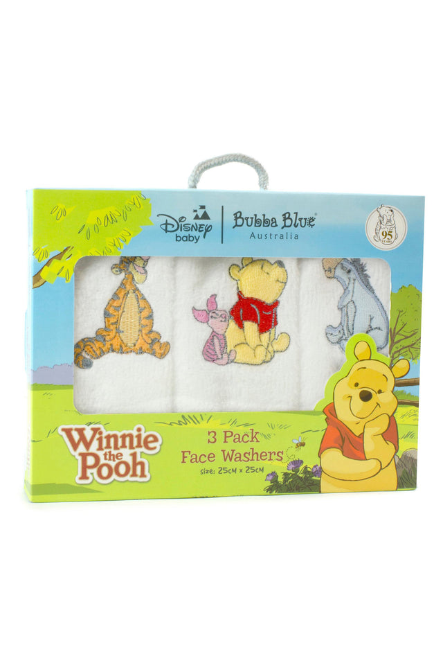 Bubba Blue Winnie The Pooh Face Washers, (Pack of 3)