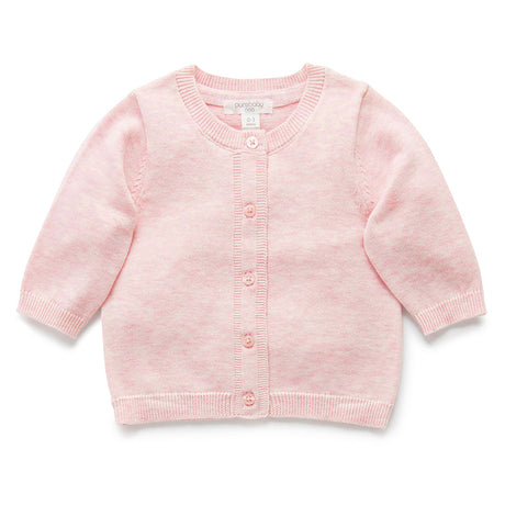 PureBaby Cotton Cardigan - Pale Pink Melange