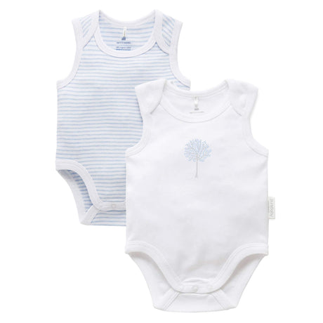 PureBaby Singlet Bodysuit 2-Pack - White/Pale Blue Melange Stripe