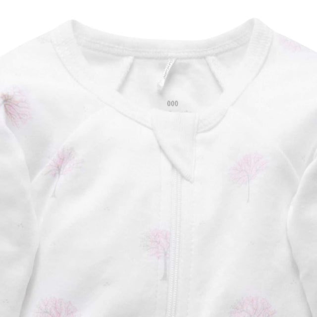 PureBaby Zip Growsuit - Pale Pink Tree