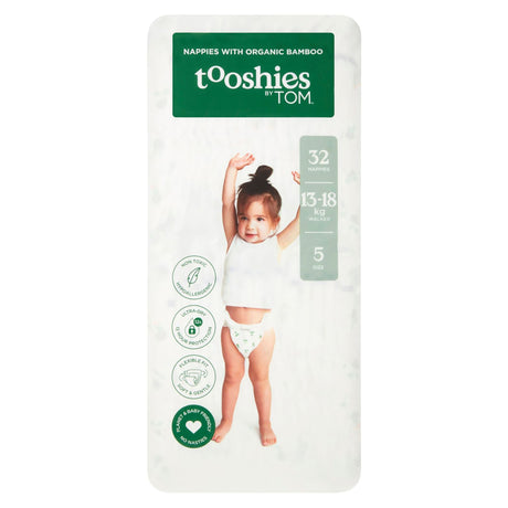 Tooshies Organic Bamboo Nappies Size 5 Walker (13-18kg) 32pk