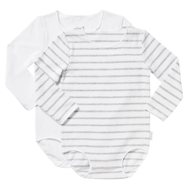 Bonds Wonderbodies Long Sleeve Bodysuit 2 Pack - Grey Marle Stripe & White