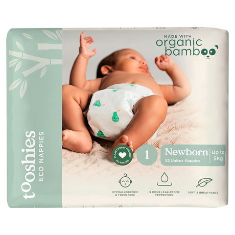 Tooshies Organic Bamboo Nappies Size 1 Newborn (3-5kg) 52pk