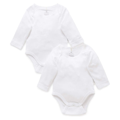 PureBaby Easy Neck Long Sleeve Bodysuit 2-Pack - White