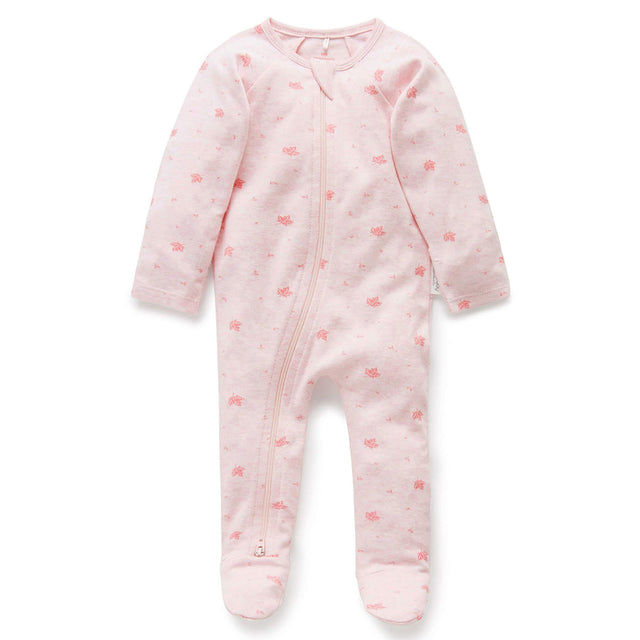 PureBaby Zip Growsuit - Pale Pink Leaf