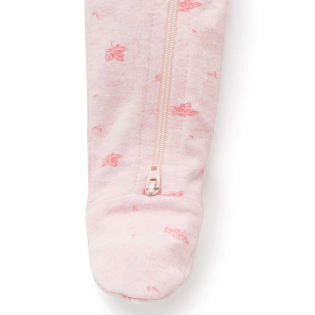 PureBaby Zip Growsuit - Pale Pink Leaf