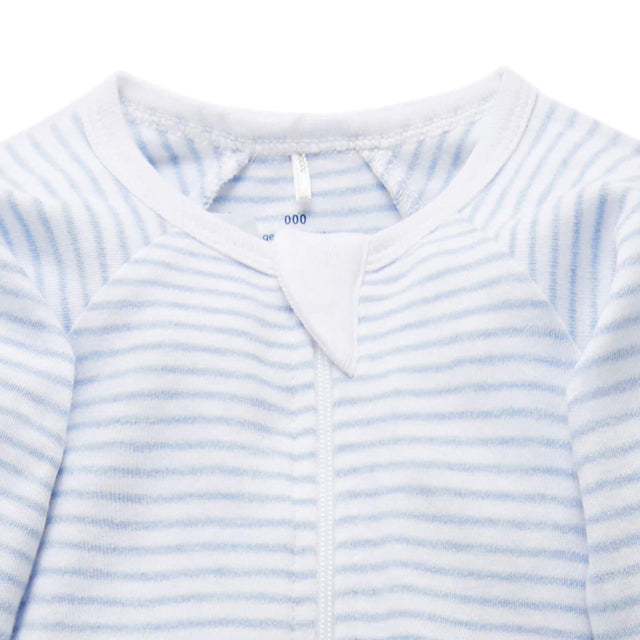 PureBaby Zip Growsuit - Pale Blue Melange Stripe