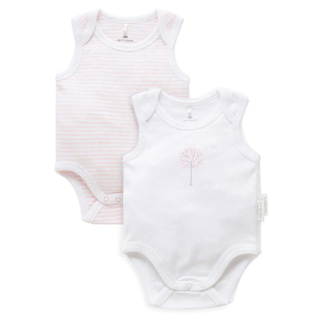 PureBaby Singlet Bodysuit 2-Pack - White/Pale Pink Melange Stripe