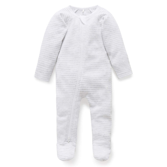 PureBaby Zip Growsuit - Pale Grey Melange Stripe