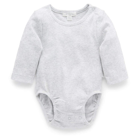 PureBaby Ribbed Long Sleeve Bodysuit - Pale Grey Melange