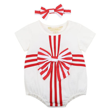 Minihaha Christmas Gift Romper with Headband White